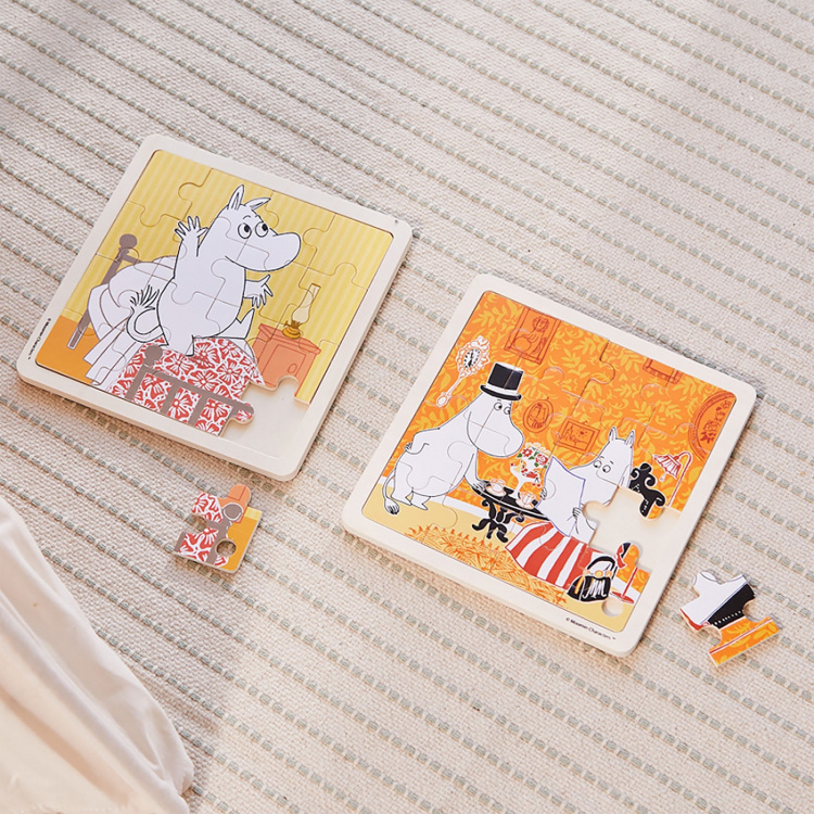 Moomin Puslespill 16 Pcs Wooden Puzzle Bedtime Jumping