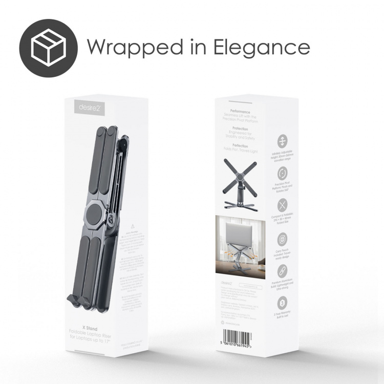 Desire2 Laptopstativ X Stand Sammenleggbar Aluminium
