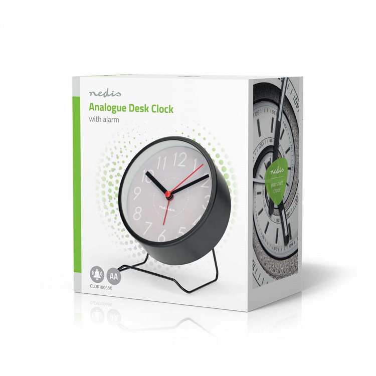 Nedis Analog Desk Alarm Clock | slumrefunksjon | Stille urverk | Sort