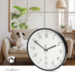 Nedis Veggur | Diameter: 300 mm | Plast | Radio kontrolert tid | Stille bevegelse | Hvit / Sort