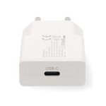 Nedis vegg lader | 20 W | GaN | PD3.0 | Hurtigladefunksjon | 1.67 A / 2.22 A / 3.0 A | Antall utganger: 1 | USB-C™ | Automatisk Spenning Utvalg | Hvit