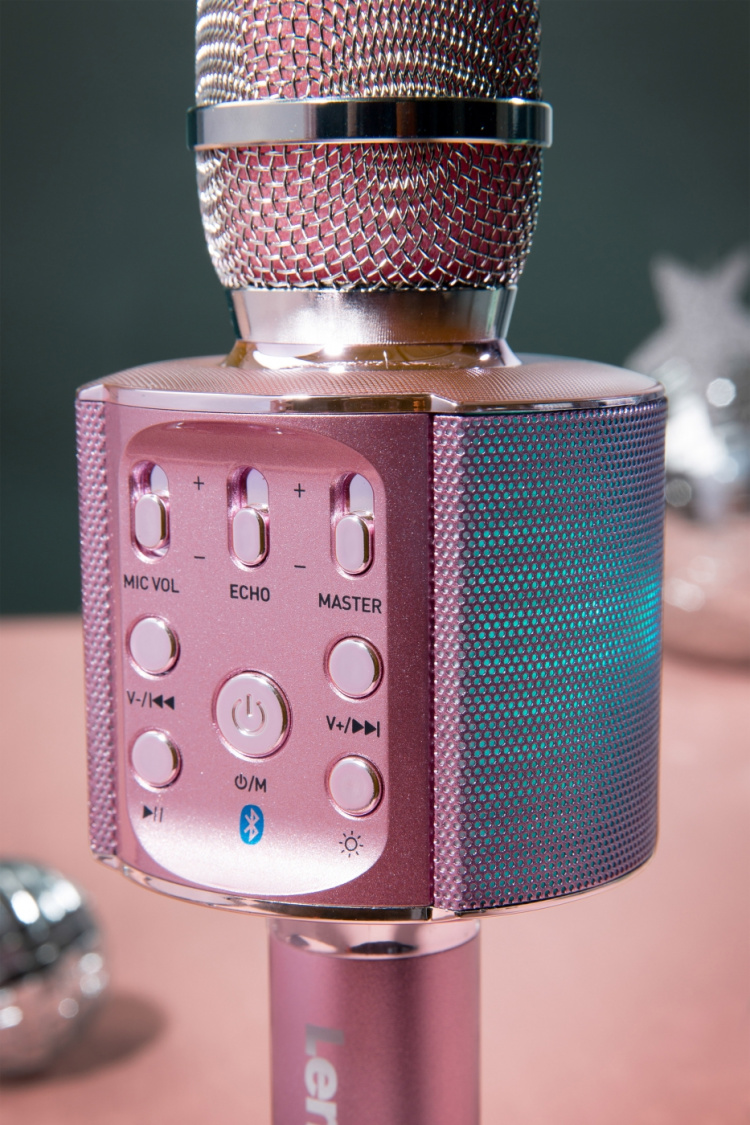 Lenco Bluetooth® karaokemikrofon med høyttaler og belysning Rosa