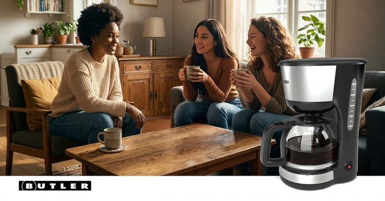Butler Kaffetrakter | 1,25 l | 1000 W | 10 kopper | Hold-varm-funksjon | Automatisk avstengning | Svart / rustfritt stål