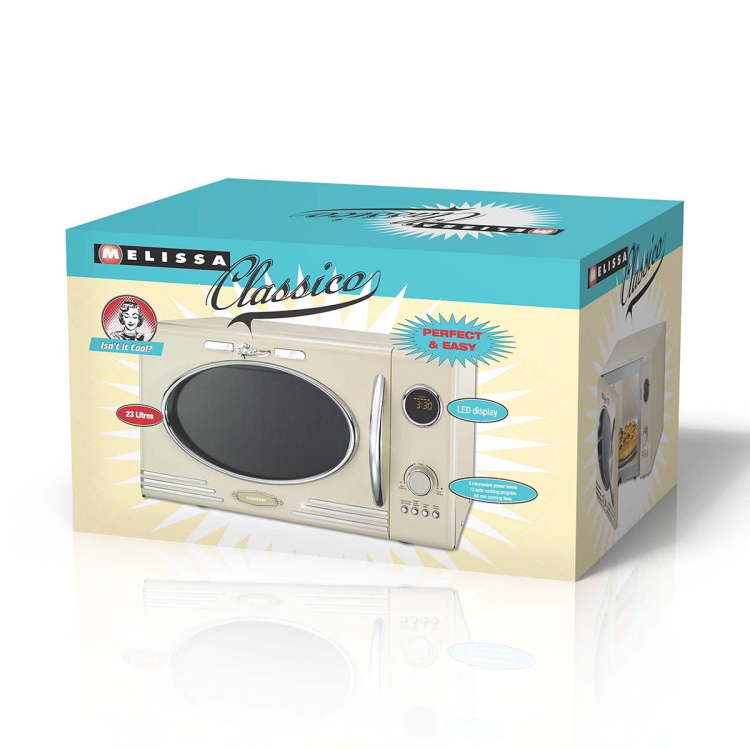 MELISSA Mikrobølgeovn med grill | 800 W | 23 L kapasitet | 12 programmer | 5 effektnivåer | Opptining | 60-minutters timer | Cream