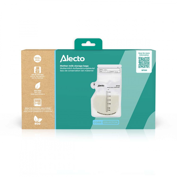 Alecto Oppbevaringsposer for morsmelk 220 ml, 100 stk