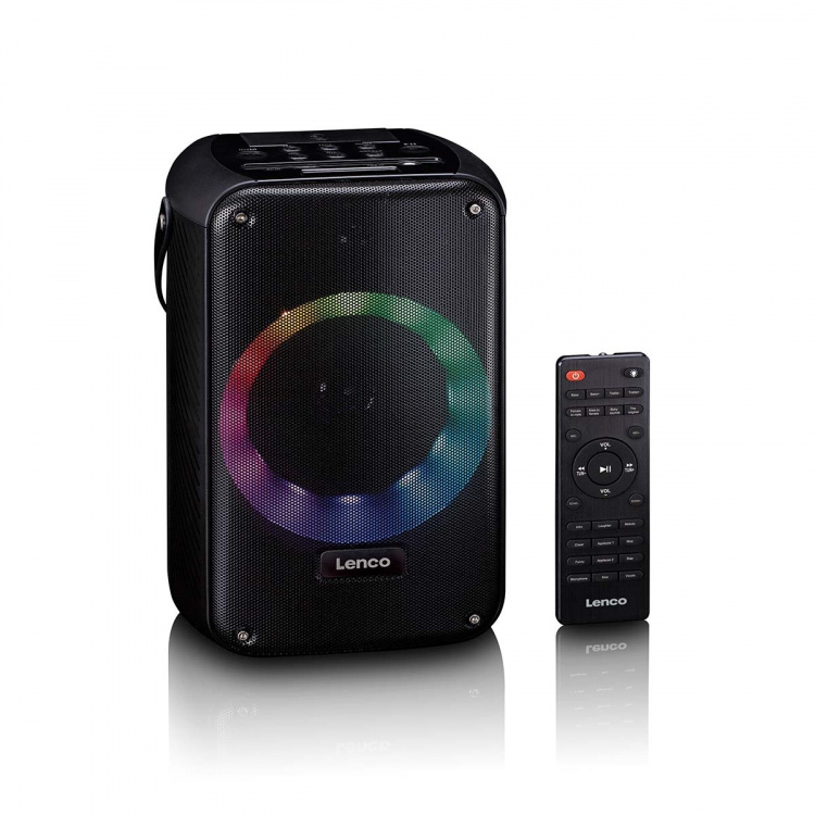 Lenco Karaokesystem med Bluetooth®, oppladbart batteri, trådløs karaokemikrofon og LED-belysning Svart