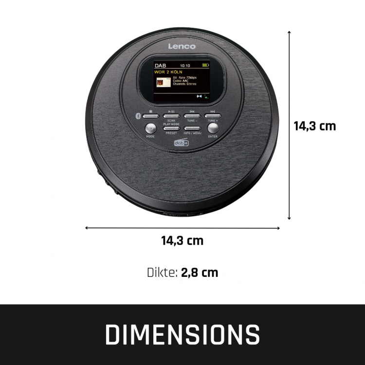 Lenco Discman med DAB Bluetooth® og TFT i farger Svart Lenco Discman med DAB Bluetooth® og TFT i farger Svart