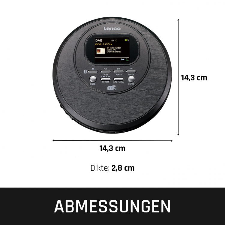 Lenco Discman med DAB Bluetooth® og TFT i farger Svart Lenco Discman med DAB Bluetooth® og TFT i farger Svart