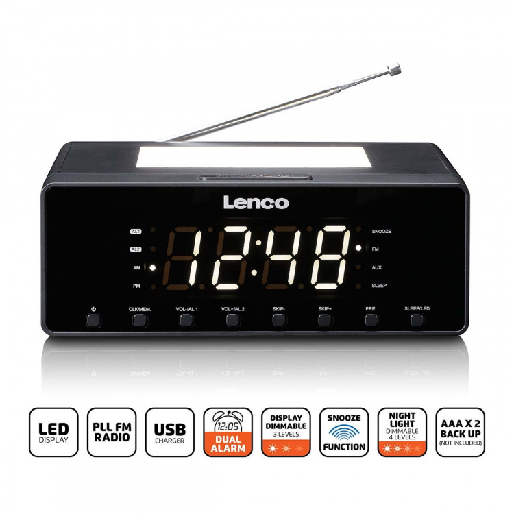 Lenco Klokkeradio med nattlys