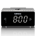 Lenco Stereo FM-klokkeradio med USB og trådløs Qi-lading av smarttelefoner Sølv Lenco Stereo FM-klokkeradio med USB og trådløs Qi-lading av smarttelefoner Sølv