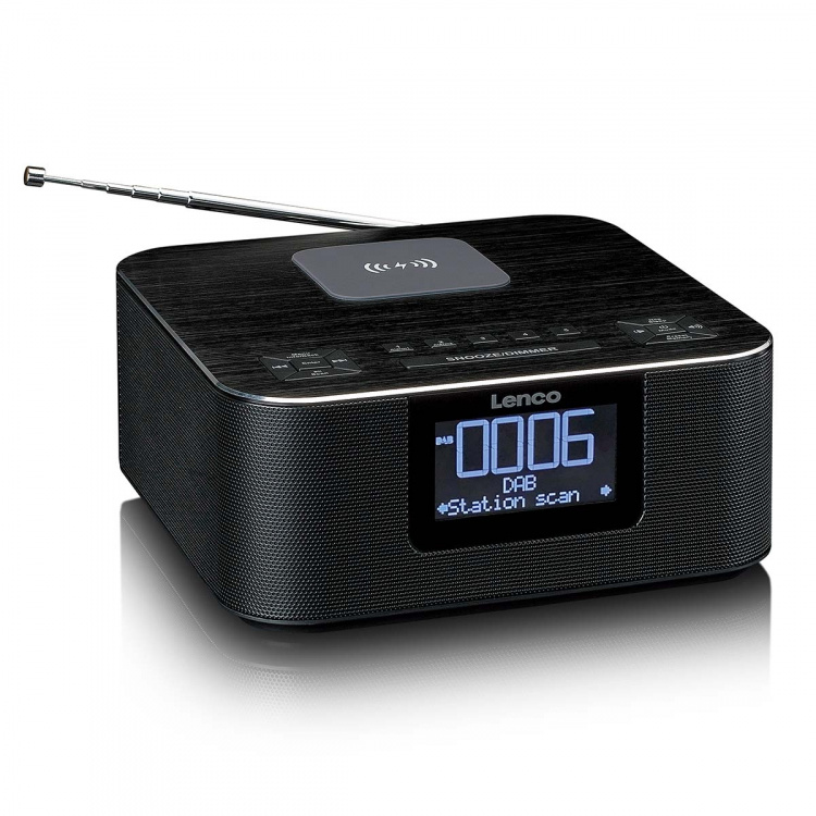 Lenco Stereoklokkeradio med DAB+ FM Bluetooth® trådløs lading Lenco Stereoklokkeradio med DAB+ FM Bluetooth® trådløs lading