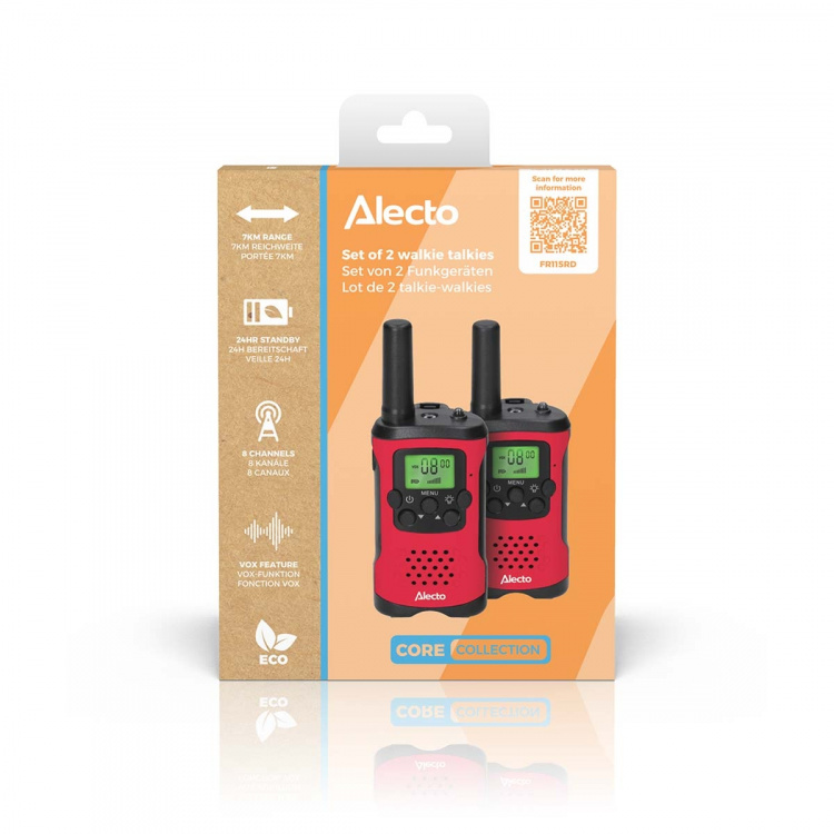 Alecto Sett med 2 walkie talkies med rekkevidde på opptil 7 kilometer Rød / svart