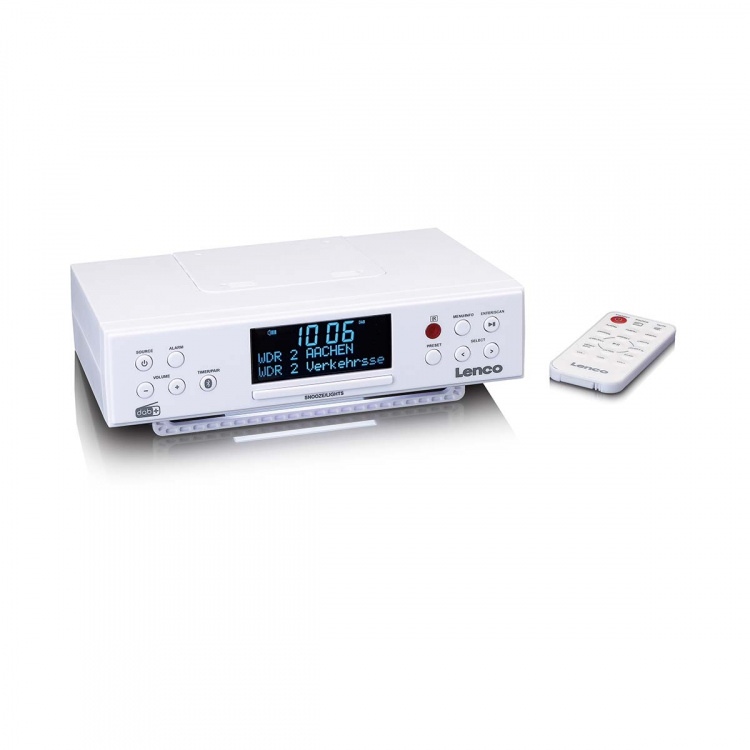 Lenco DAB+/FM kjøkkenradio med Bluetooth® LED-belysning og timer Hvit Lenco DAB+/FM kjøkkenradio med Bluetooth® LED-belysning og timer Hvit