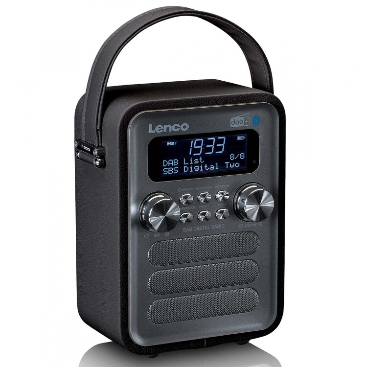 Lenco Bærbar DAB+ FM-radio med Bluetooth® og AUX-inngang, oppladbart batteri Svart Lenco Bærbar DAB+ FM-radio med Bluetooth® og AUX-inngang, oppladbart batteri Svart
