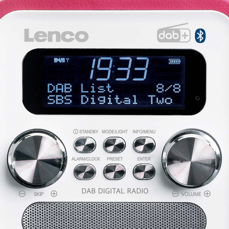 Lenco Bærbar DAB+ FM-radio med Bluetooth® og AUX-inngang, oppladbart batteri Hvit Lenco Bærbar DAB+ FM-radio med Bluetooth® og AUX-inngang, oppladbart batteri Hvit