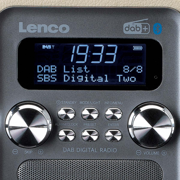 Lenco Bærbar DAB+ FM-radio med Bluetooth® og AUX-inngang, oppladbart batteri Taupe