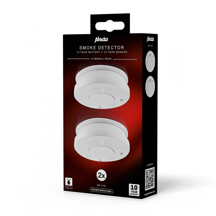 Alecto Røykvarsler med 10 års batteri- og sensortid 2-pk Hvit