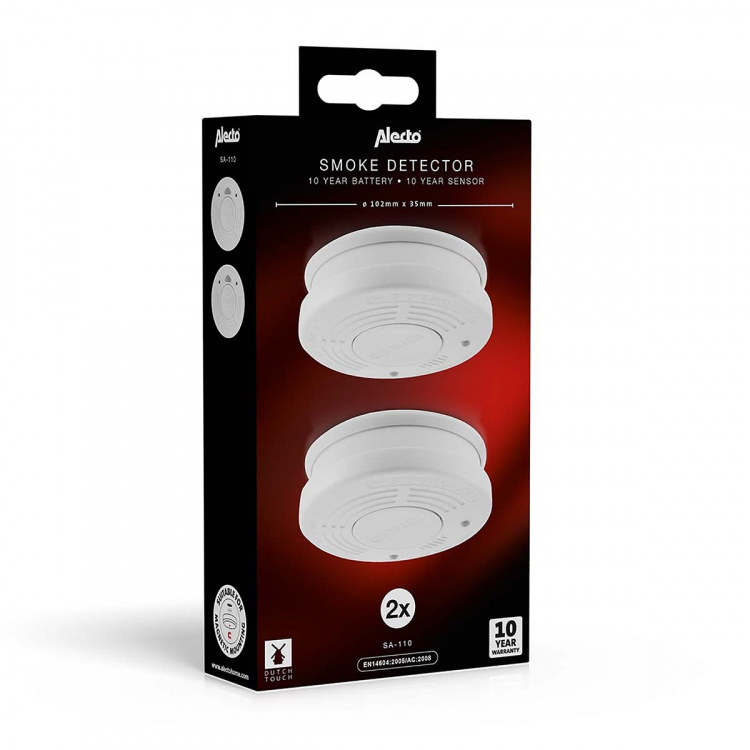 Alecto Røykvarsler med 10 års batteri- og sensortid 2-pk Hvit