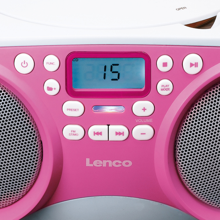Lenco Bærbar FM-radio/CD/MP3- og USB-spiller Rosa
