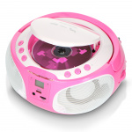 Lenco Bærbar FM-radio CD/MP3/USB-mikrofon og lyseffekter Rosa