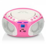 Lenco Bærbar FM-radio CD/MP3/USB-mikrofon og lyseffekter Rosa