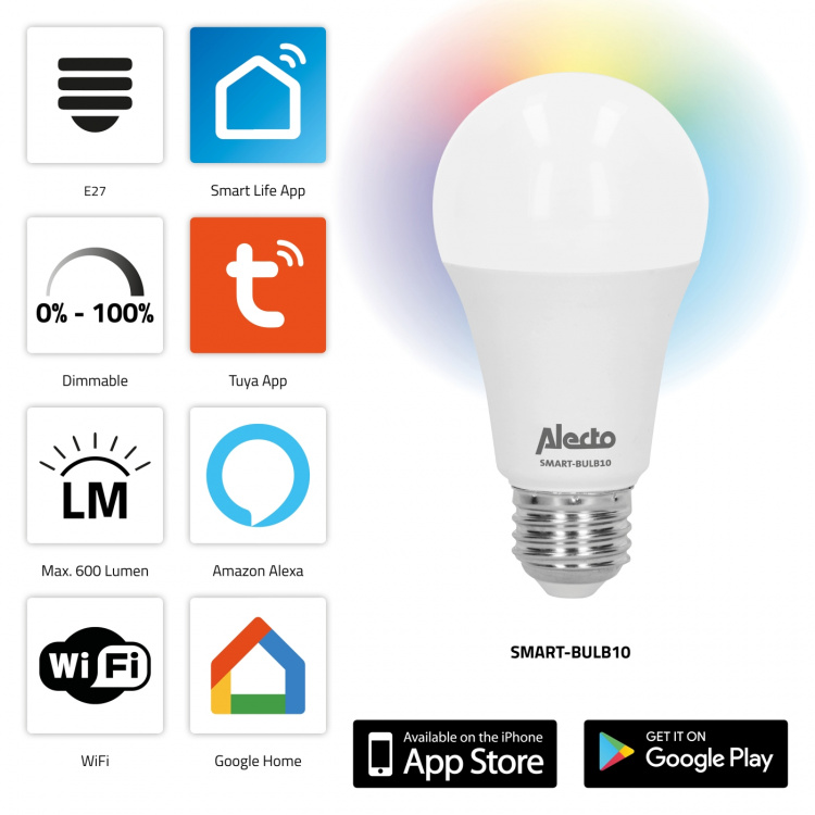 Alecto Smart LED-fargelampe med Wi-Fi 4-pakning Alecto Smart LED-fargelampe med Wi-Fi 4-pakning