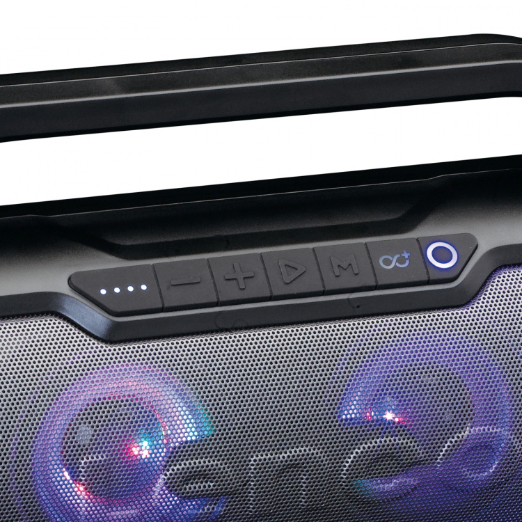 Lenco Sprutsikker Bluetooth®-høyttaler med FM-radio, USB, SD og festlys Svart Lenco Sprutsikker Bluetooth®-høyttaler med FM-radio, USB, SD og festlys Svart