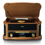 Lenco Retro platespiller i tre med Bluetooth®, DAB+/FM-radio, USB-koding, CD-spiller, kassettspiller og innebygde høyttalere Lenco Retro platespiller i tre med Bluetooth®, DAB+/FM-radio, USB-koding, CD-spiller, kassettspiller og innebygde høyttalere