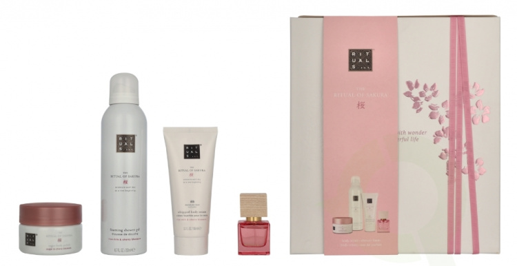 Rituals Sakura Medium Giftset 2025 440 ml Body Cream 100ml/Body Scrub 125g/Foaming Shower Gel 200ml/Travel - Rêve de Hanami 15ml