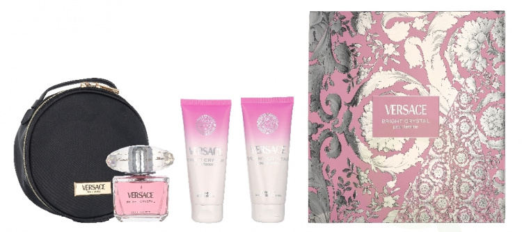 Versace Bright Crystal Giftset 290 ml Edt Spray 90ml/Body Lotion 100ml/Shower Gel 100ml/Pouch