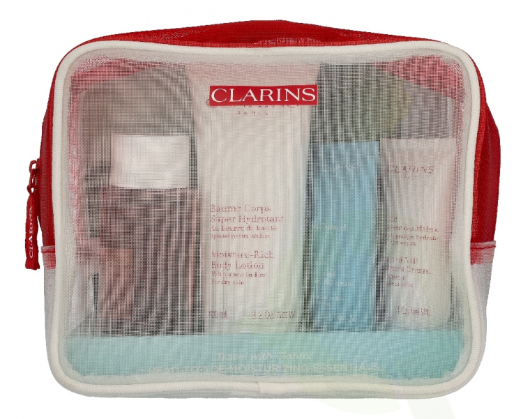 Clarins Head-To-Toe Moisturizing Essentials Set 228 ml Lotion 100ml/ Cream 30ml/Cleanser 50ml/Balm 15ml/Cream 30ml/Gel 3ml/Bag