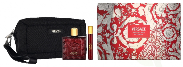 Versace Eros Flame Giftset 110 ml Edp Spray 100ml/Edp Spray 10ml/Black Trousse
