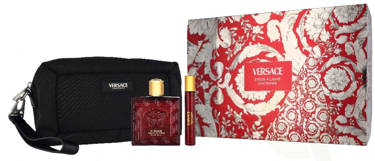 Versace Eros Flame Giftset 110 ml Edp Spray 100ml/Edp Spray 10ml/Black Trousse