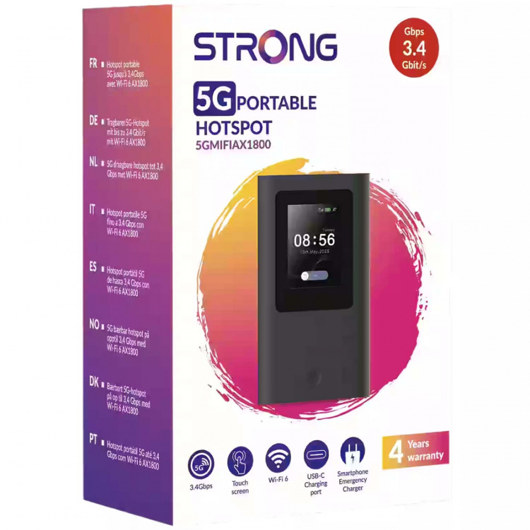 Strong 5G MiFi Hotspot 3,4 Gbit/s WiFi 6 AX1800 med display