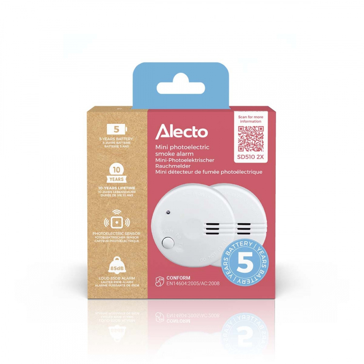Alecto Minirøykvarsler med 5 års batteri 2-pk Hvit