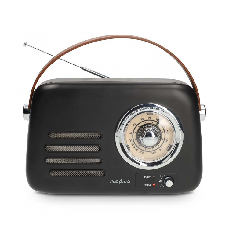 Nedis FM-radio | Bærbar design | Bluetooth® / FM | Accu drevet / USB-Strøm | Analog | 10 W | Bluetooth® | Sort