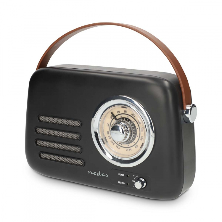 Nedis FM-radio | Bærbar design | Bluetooth® / FM | Accu drevet / USB-Strøm | Analog | 10 W | Bluetooth® | Sort