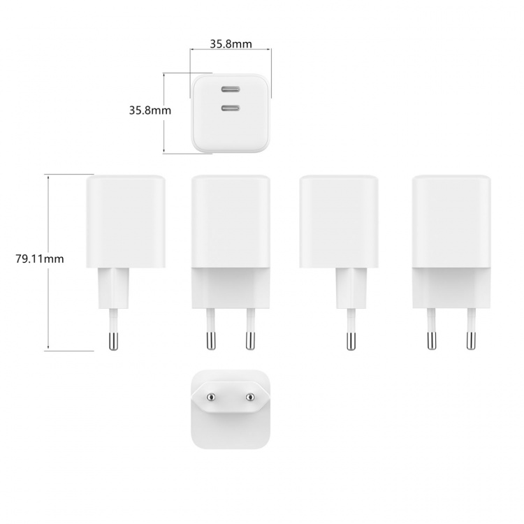 Gear Lader 220V 2xUSB-C PD/PPS 65W GaN Hvit