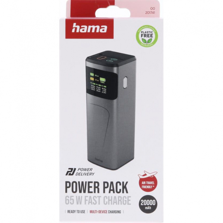 Hama Powerbank 20000mah 2xUSB-C 1xUSB-A 65W Rask Lading