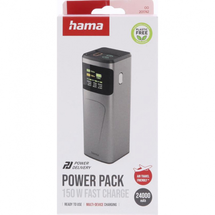 Hama Powerbank 24000mah 2xUSB-C 1xUSB-A 150W Rask Lading
