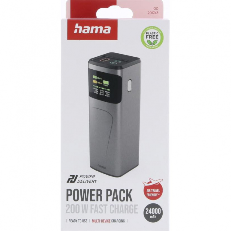 Hama Powerbank 24000mah 2xUSB-C 1xUSB-A 200W Rask Lading