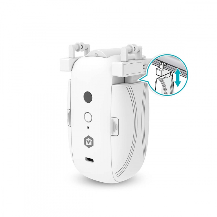 Nedis SmartLife Gardinrobot | I-Skinne / Stangskinne / U-Skinne | Draper / Gardiner | Batteri drevet / USB-Strøm | 4000 mAh | Bluetooth® | Hvit