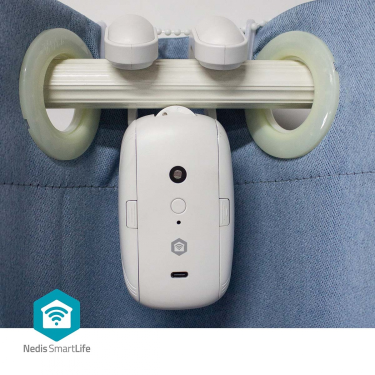 Nedis SmartLife Gardinrobot | I-Skinne / Stangskinne / U-Skinne | Draper / Gardiner | Batteri drevet / USB-Strøm | 4000 mAh | Bluetooth® | Hvit