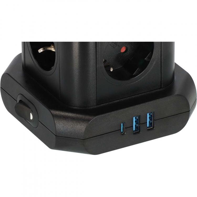 Brennenstuhl Strømskinne-tårn med 8 strømskinner i 45°-konfigurasjon (2x USB A & 1x USB C Power Delivery, med 2 m kabel, topolet bryter)