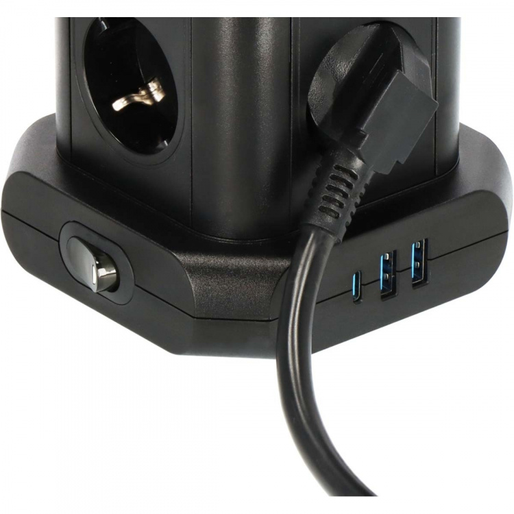 Brennenstuhl Strømskinne-tårn med 8 strømskinner i 45°-konfigurasjon (2x USB A & 1x USB C Power Delivery, med 2 m kabel, topolet bryter)