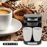 Butler Kompakt kaffetrakter | 2 porselenskopper | 0,25 l | 450 W | Automatisk avstengning | Svart