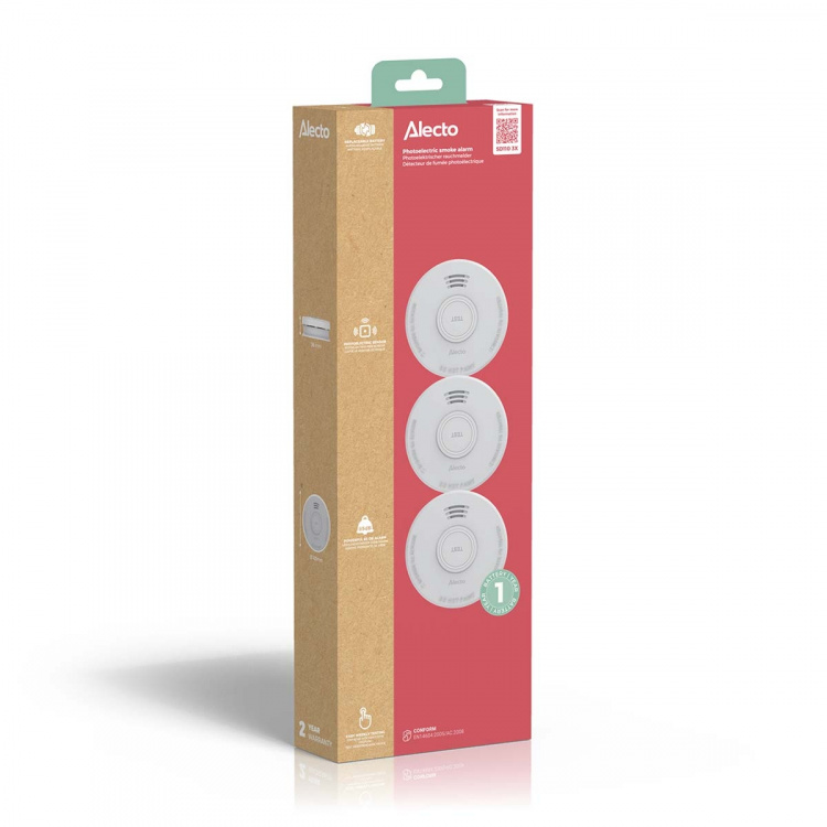 Alecto Frittstående røykvarsler med 1 års batteri 3 stk
