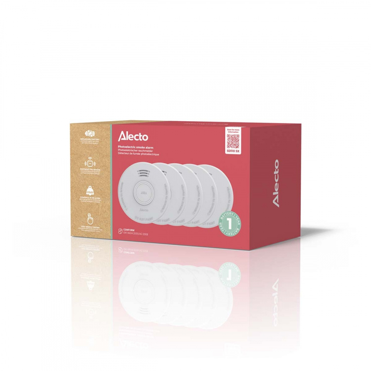 Alecto Frittstående røykvarsler med 1 års batteri 5 stk