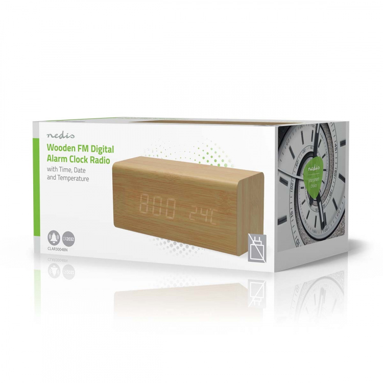 Nedis Digital Alarm Clock Radio | LED | USB-C™ Female | FM | slumrefunksjon | Sleep timer | Antall alarmer: 2 | Brun