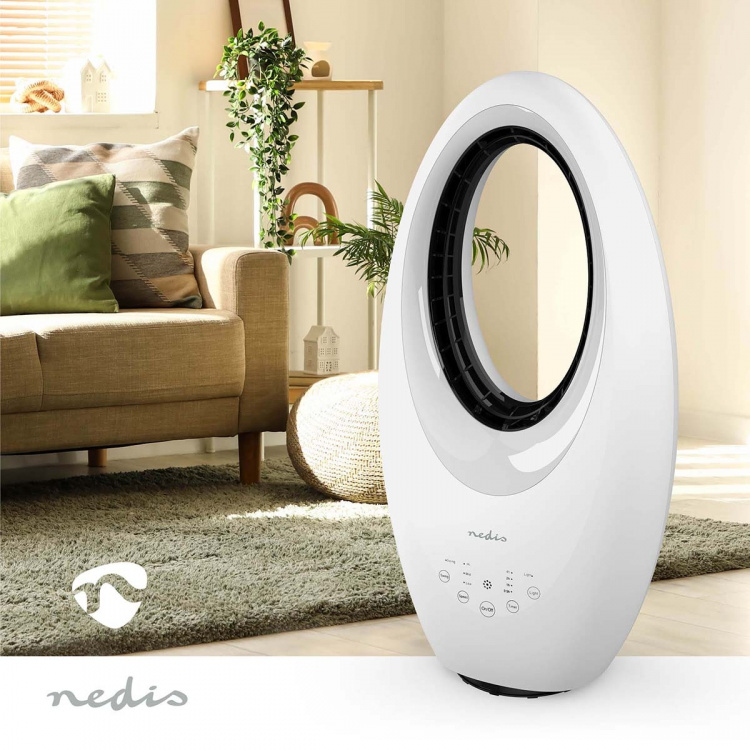 Nedis Bladløs vifte | Nettstrøm drevet | 50 W | Svingning | Fjernkontroll | Avstengingstimer: 7.5 h | 3 Hastighetsinnstillinger | Hvit
